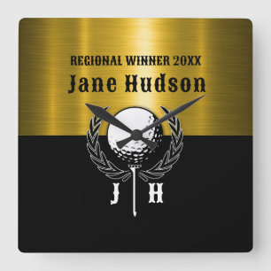 Horloge Carrée Brossé Gold Custom Golf Monogramme Conception