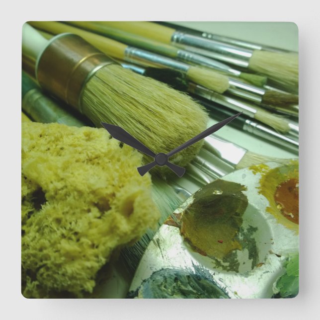 Horloge Carrée Brosses et peinture (Recto)