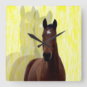 Horloge Carrée Brown Chestnut Horse Shadows