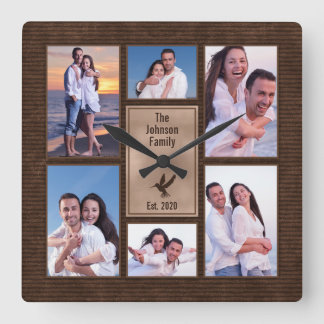Horloge Carrée Brown Family 6 Photo Instagram Collage