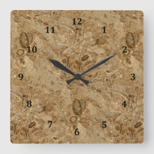 Horloge Carrée Brown Marble Fossil Look