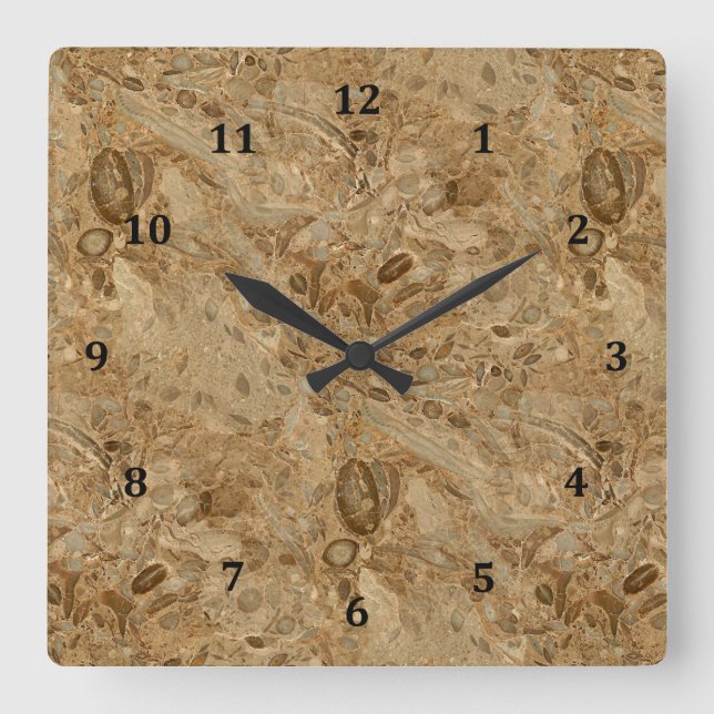 Horloge Carrée Brown Marble Fossil Look (Recto)