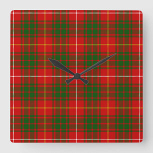 Horloge Carrée Bruce tartan rouge vert plaid