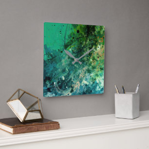 Horloge Carrée Bruit vert Abstrait