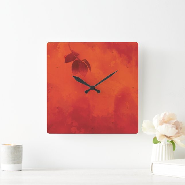 Horloge Carrée Brûlé Orange Persimmon Feuilles Abtract Automne (Maison)
