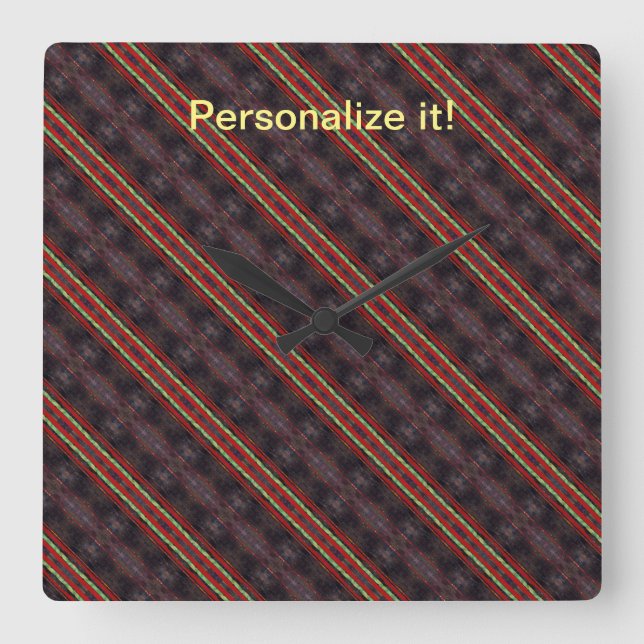 Horloge Carrée Brun foncé, rouge, vert, carrelé jaune, miroir (Recto)