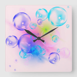 Horloge Carrée BUBBLES - Image Abstraite colorée de l'art fractal