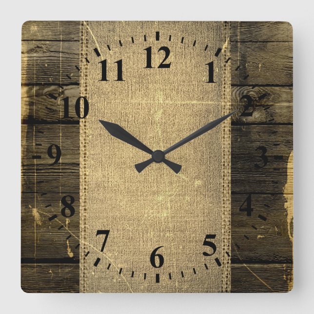 Horloge Carrée Bulap Rustic Wood Look #3 (Recto)