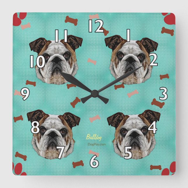 Horloge Carrée Bulldog (Recto)