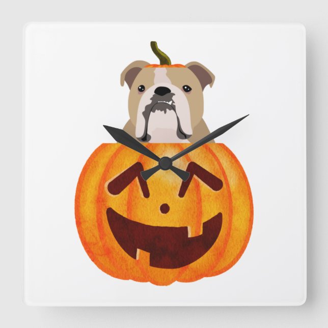 Horloge Carrée Bulldog Pumpkin     (Recto)