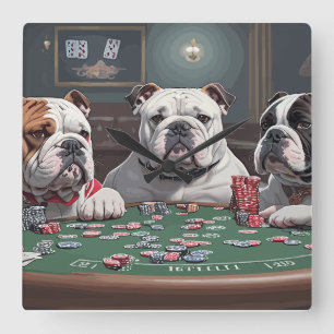 Horloge Carrée Bulldogs playing poker