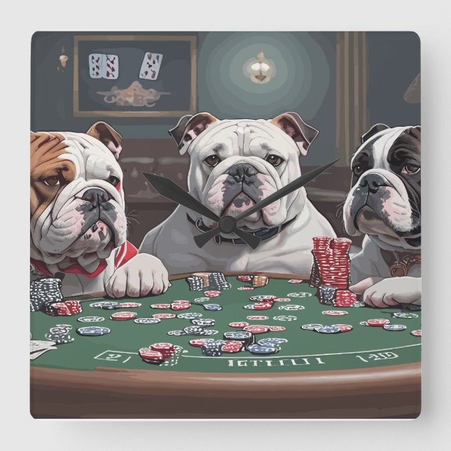 Horloge Carrée Bulldogs playing poker (Recto)
