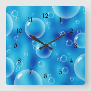 Horloge Carrée Bulles bleues