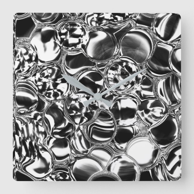 Horloge Carrée Bulles d'argent avec une tonalité de verre ou de m (Recto)