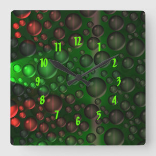Horloge Carrée Bulles montantes (Vert&Rouge)
