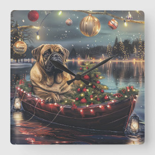 Horloge Carrée Bullmastiff Noël Festive Voyage