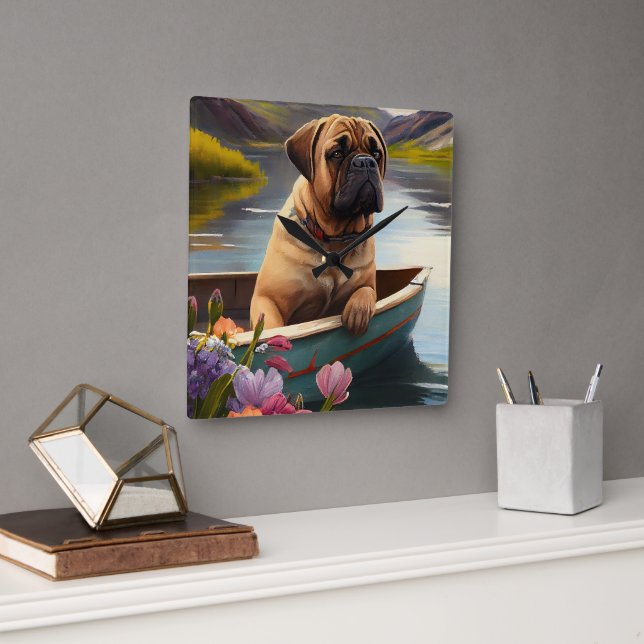 Horloge Carrée Bullmastiff sur une pagaie : une aventure Pittores (Bureau)