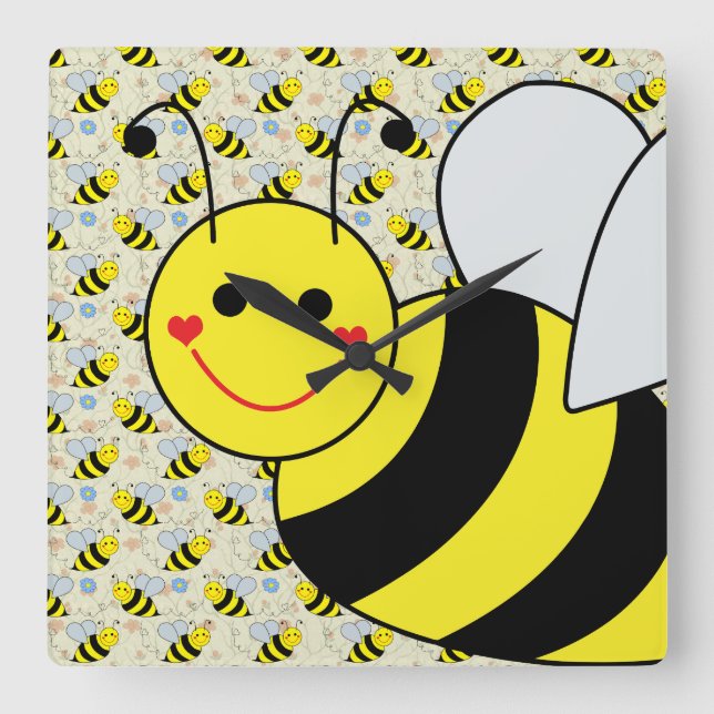 Horloge Carrée Bumble Bee mignonne avec Motif (Recto)