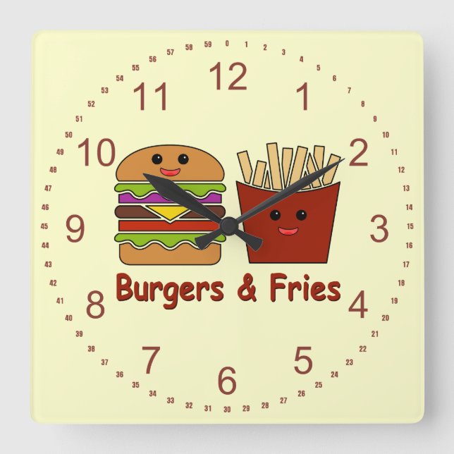 Horloge Carrée Burgers et frites (Recto)