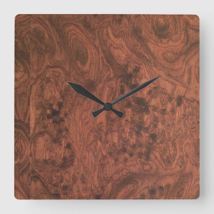 Horloge Carrée Burl Mahogany Wood Texture