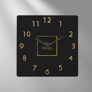 Horloge Carrée Business logo black gold square wall clock