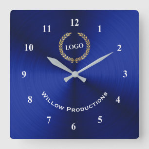 Horloge Carrée Business Logo Blue