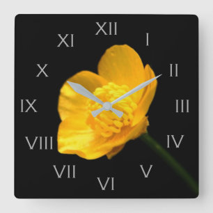 Horloge Carrée Buttercup Flower Grey Roman Numbers wc