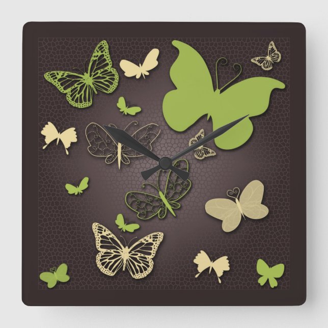 Horloge Carrée Butterflies en clock de Warm Earth Tones (Recto)