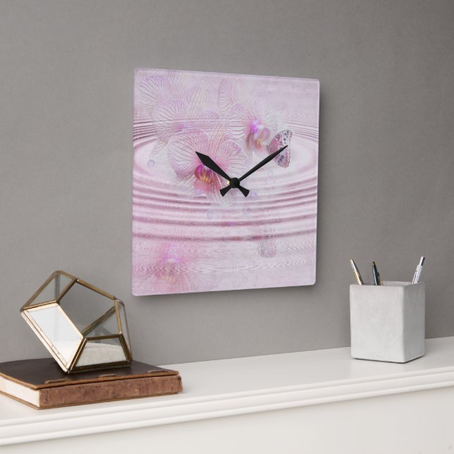 Horloge Carrée Butterfly on orchid (Bureau)