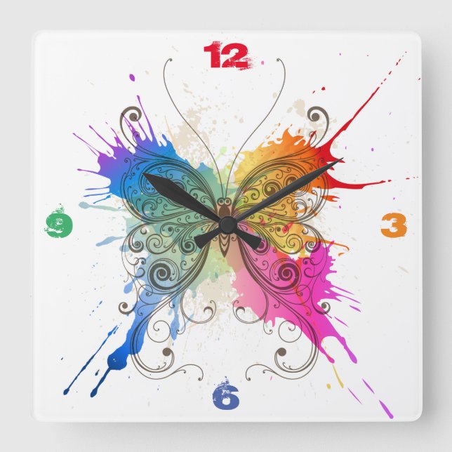 Horloge Carrée Butterfly Splash Art clock (Recto)