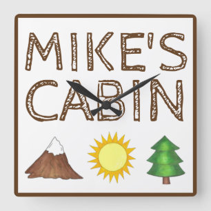 Horloge Carrée Cabine Camping Sunshine Mountain Tree