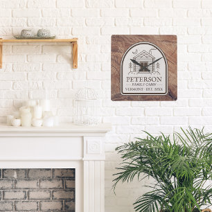 Horloge Carrée Cabine familial Bois rustique Décor personnalisé