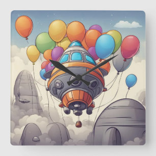 Horloge Carrée Cabines spatiales avec ballons