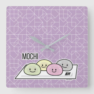Horloge Carrée Câble de riz à la crème glacée Cute Mochi Thé vert