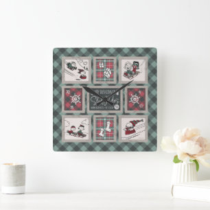 Horloge Carrée cacahuètes Ancien Motif de traîneau