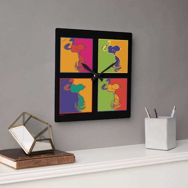 Horloge Carrée cacahuètes | Snoopy Pop Art Moderne (Bureau)