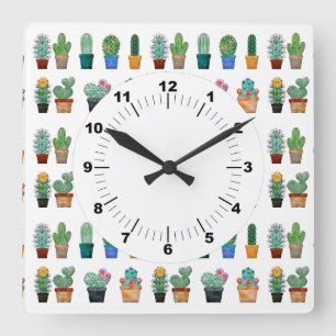 Horloge Carrée Cactus Vert nature Fleur Nature