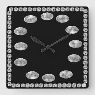 Horloge Carrée Cadeau avec des mots inspirants Noir & Bling