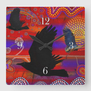 Horloge Carrée Cadeau d'art aborigène australien