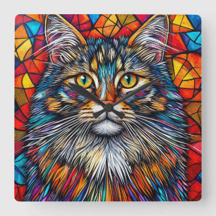 Horloge Carrée Cadeau de Décoration de Maison Élégant sur le Chat