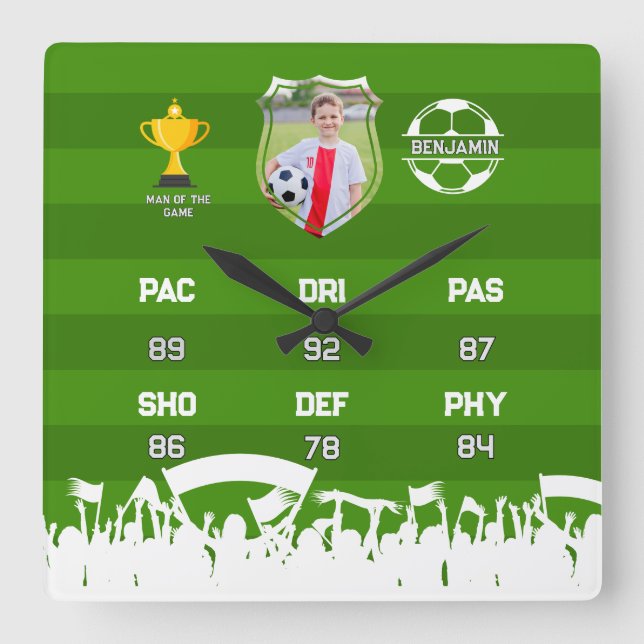 Horloge Carrée Cadeau De Football Personnalisé Pour Les Enfants,  (Recto)