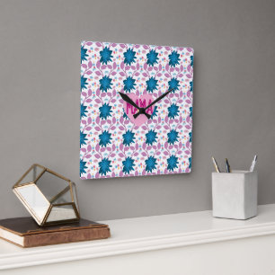 Horloge Carrée Cadeau de motif floral personnalisé pour Mo