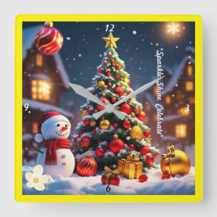 Horloge Carrée "Cadeau de Noël de Snowman"