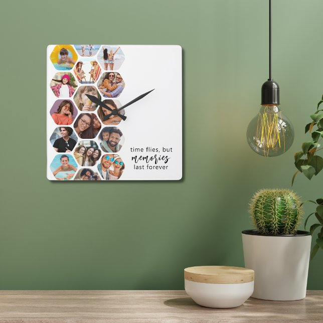 Horloge Carrée Cadeau de souvenir de collage de photos personnali (Créateur téléchargé)