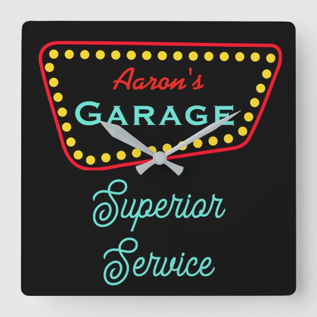 Horloge Carrée Cadeau d'horloge de garage rétro personnalisé (Recto)