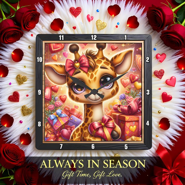Horloge Carrée Cadeau du cœur de girafeau (Créateur téléchargé)
