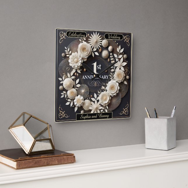 Horloge Carrée Cadeau Élégant pour le Premier Anniversaire (Bureau)