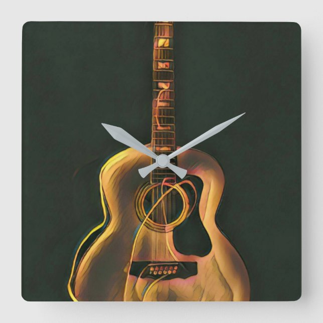Horloge Carrée cadeau guitariste cool (Recto)