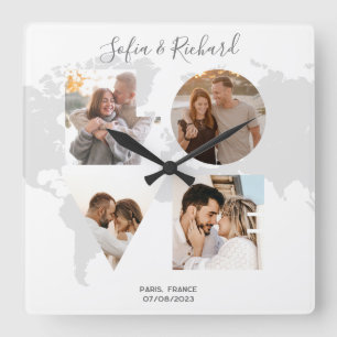 Horloge Carrée Cadeau Mariage Anniversaire Noël Amour Photo