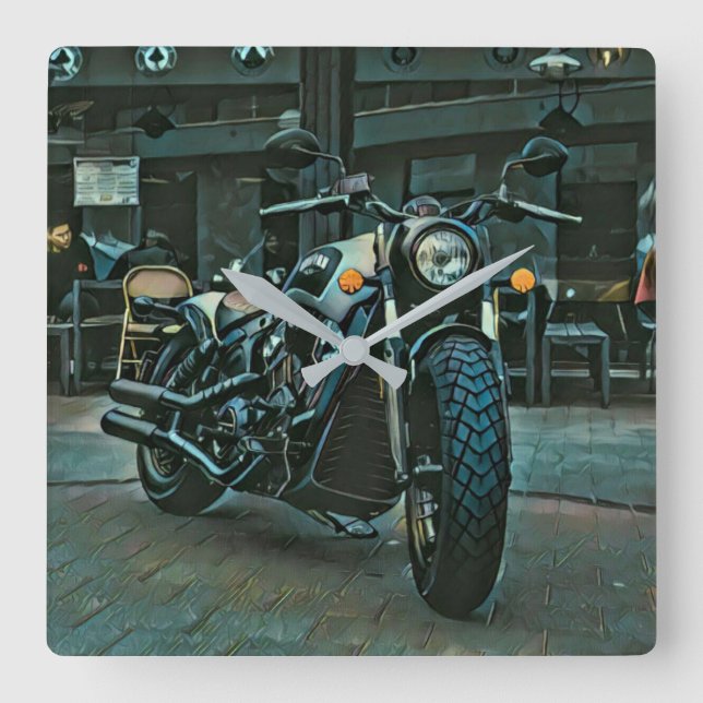 Horloge Carrée cadeau motocyclette rétro (Recto)